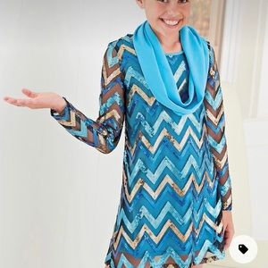 Girls’ Sequined Dress with Sheer Sleeves